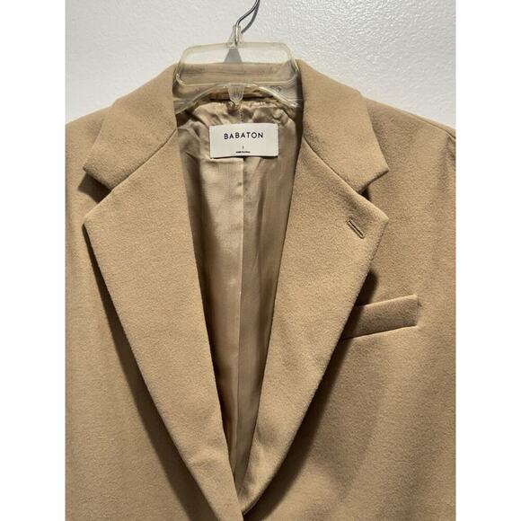 Babaton Women’s Size 1 Two Button Wool Blend Beige Blazer Lined Oversized Fit - Picture 2 of 8